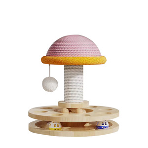 Solid Wood <b>Cat</b> Turntable Sisal Rope <b>Scratching</b> <b>Post</b> With Ball Toys For Kittens Entertainment Educational <b>Cat</b> Supplies - Product Image 5