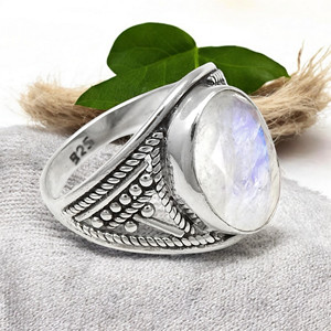 Personalizado hecho a mano de lujo Arco Iris piedra lunar 925 Plata anillos de moda elegante y elegante S925 joyería para ella al por mayor - Product Image 5