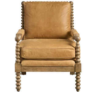 Farmhouse Bobbin <strong>Spindle</strong> Accent <strong>Chair</strong>, Vintage Solid Wood Frame Upholstered Leather Armchair for Living Room Bedroom - Product Image 4