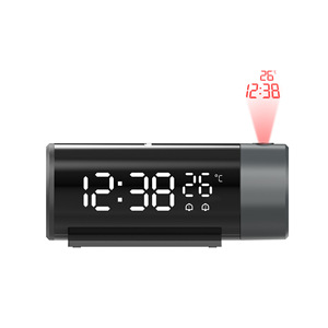 Projection Alarm <b>Clock</b> Digital With Temperature Display <b>Led</b> Night Mode Automatic Brightness Round Black Usb Powered Bedroom - Product Image 3