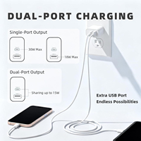 Adaptador de Viaje, Cargador GaN de 30W Ultra Delgado, Cargador USB-C PD de 30W, Enchufe Europeo, Cable USB Tipo-C con Bloque de Carga Rápida