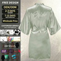 Gaun Satin Pengantin Berhias Rhinestone Custom OEM, Kimono Sutra Pendek untuk Pesta Pernikahan, Piyama untuk Bersiap, Gaun untuk Pengiring Pengantin