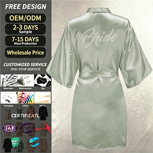 <span class=keywords><strong>Vestaglia</strong></span> da Sposa in Raso con Strass Personalizzata OEM, <span class=keywords><strong>Kimono</strong></span> Corto in Seta per Damigelle, Pigiama per Preparazione Matrimonio - Product Image 1