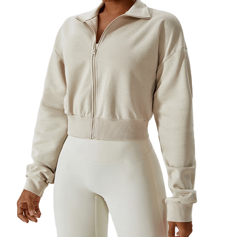 Zipper Collar Sports Jackets Soft Cotton Long Sleeve Loose Fit Sport Tops Women Workout Running Fitness Clothing Yoga Jacket