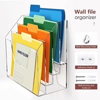 Caja de Almacenamiento Acrílica Transparente, Organizador de Archivos y Correo de Escritorio, Montado en la Pared, 4 Niveles, Ganchos Adhesivos Pulidos X2, Revistero de Oficina