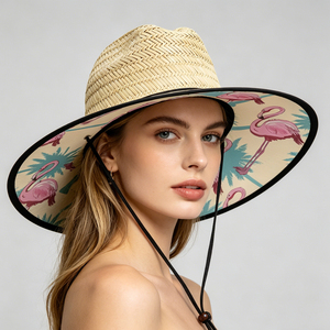 Sombrero de Paja Personalizado con Logotipo de Flamenco, para Verano, Jardín, Protección Solar, Pesca, Ala Ancha, Estilo Salvavidas - Product Image 2