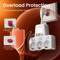 Enchufe Portátil Poroso con Cable Corto, Protección Contra Sobrecargas, USB 9 en 1