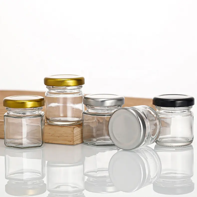 25ml 35ml 45ml cheap mini wholesale small glass honey food hexagon storage jar for jams