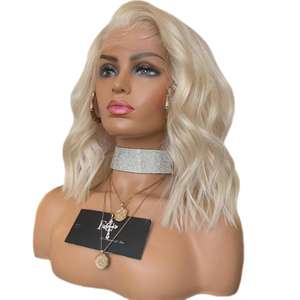 Perruques full lace wig cheveux humains, perruques cheveux vierges, ondulées, <span class=keywords><strong>film</strong></span> HD transparent, couleur glace blanc blond, perruques en soie personnalisée - Product Image 2
