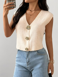 <span class=keywords><strong>Gilet</strong></span> en tricot duveteux pour femme, collection Printemps 2026, <span class=keywords><strong>cardigan</strong></span> sans manches, col en V, rose pêche, pull doux, boutons métalliques, polyester, style coréen, 160g - Product Image 4