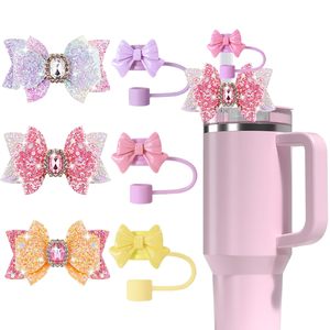 ฝาครอบหลอดดูดซิลิโคนแบบใช้ซ้ำได้ ลายโบว์ผูกโบว์ สำหรับตกแต่งแก้วน้ำ ขนาด 30 และ 40 ออนซ์ - Product Image 1