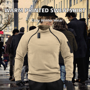 Sweat-shirts chauds d'hiver pour hommes en polaire, à manches longues, à col montant, demi-zip, couleur unie, coupe extérieure, vente en gros - Product Image 2