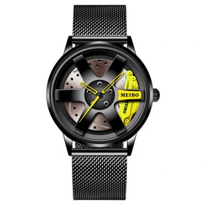 Montre tendance pour homme avec design de roue de voiture, design personnalisé, quartz, creuse, non mécanique - Product Image 3