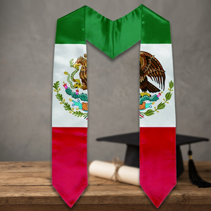 Banda de Graduación Unisex con Bandera de México, Tela de Satén y Cachemira, Accesorios Personalizados para Uniformes Escolares Infantiles, Disponible en Stock - Product Image 3