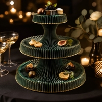 Présentoir Rond en Papier Nid d'Abeille à 2 Niveaux, Support Pliant pour Aliments, Décoration de Table Buffet pour Magasin et Étagères d'Exposition
