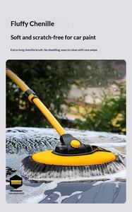 Brosse de lavage de voiture en gros avec manche télescopique long, gant de lavage et kit de nettoyage rétractable à trois sections avec perche en aluminium courbée - Product Image 3