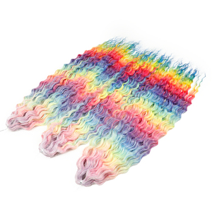 22 pouces 300g <span class=keywords><strong>ARIEL</strong></span> pour Ombre arc-en-ciel couleur Crochet Extensions vague d'eau tressage lâche boucle profonde haute température Fiber haute - Product Image 1
