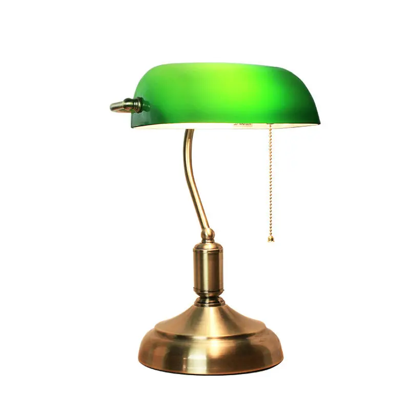 LED Vintage Rustic Table Lamp Metal Wood Bank Green Banker Table Lamp Bedroom Bedside Reading Cafe Study Table Decoration Lamp