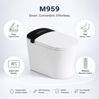 WC intelligent de luxe monobloc avec bidet automatique, siège de toilette électronique moderne, contrôle par application, forme allongée, siphon en S