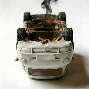 कस्टम आकार के जीवन आकार हस्तनिर्मित हाथ से चित्रित राल मूर्तिकला रचनात्मक कार-थीम उलट और जला कार आश्रय आभूषण - Product Image 4