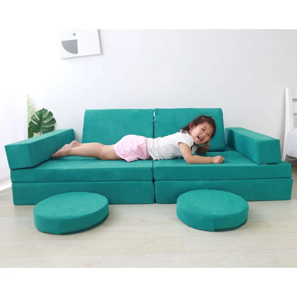 USA Hot Selling Kids Modular Couch Green Foam Play Couch For Kids Living Room Sofas Beds Furniture