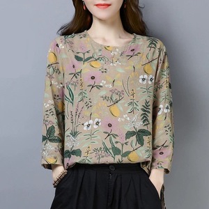 Floral Print Long Sleeve T-Shirt Women Milk Silk Breathable Spring Autumn Plus Size Elegant <b>Base</b> <b>Layer</b> Artistic Style - Product Image 1