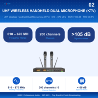 Système de micro sans fil UHF double portatif HG-D300-L-S avec connecteur XLR, alimenté par piles AA, fréquence PLL, pour KTV, réunions d'église, mariages