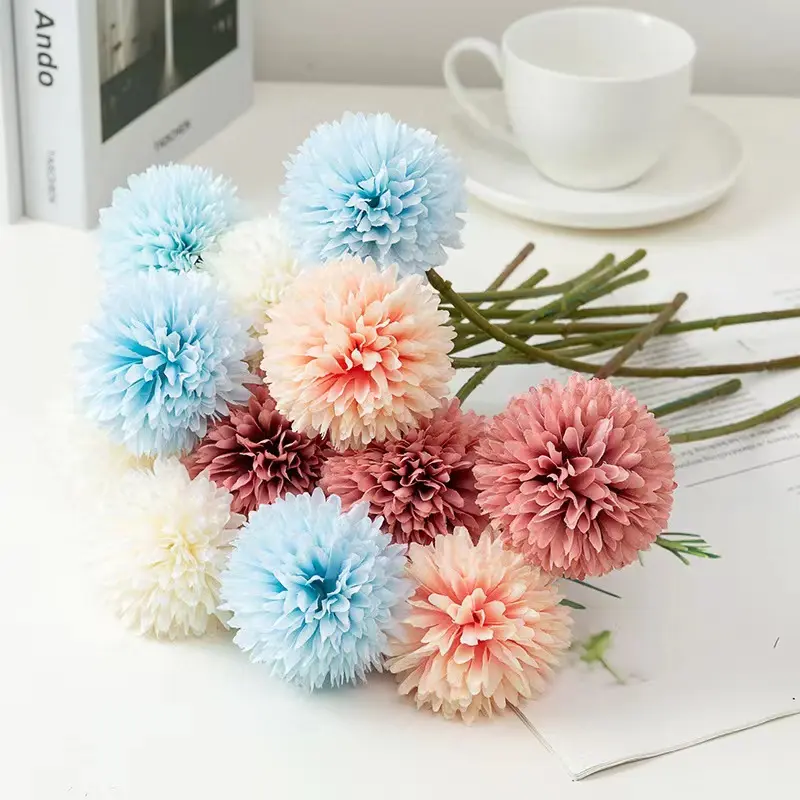 Hot Sale Single Head Ping Pong Chrysanthemum Artificial Flower Dandelion Home Decor single-headed daisy