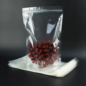Fruit sec direct usine debout emballage alimentaire sac en plastique transparent personnalisé transparent pochettes transparentes sac d'emballage en plastique à fermeture éclair