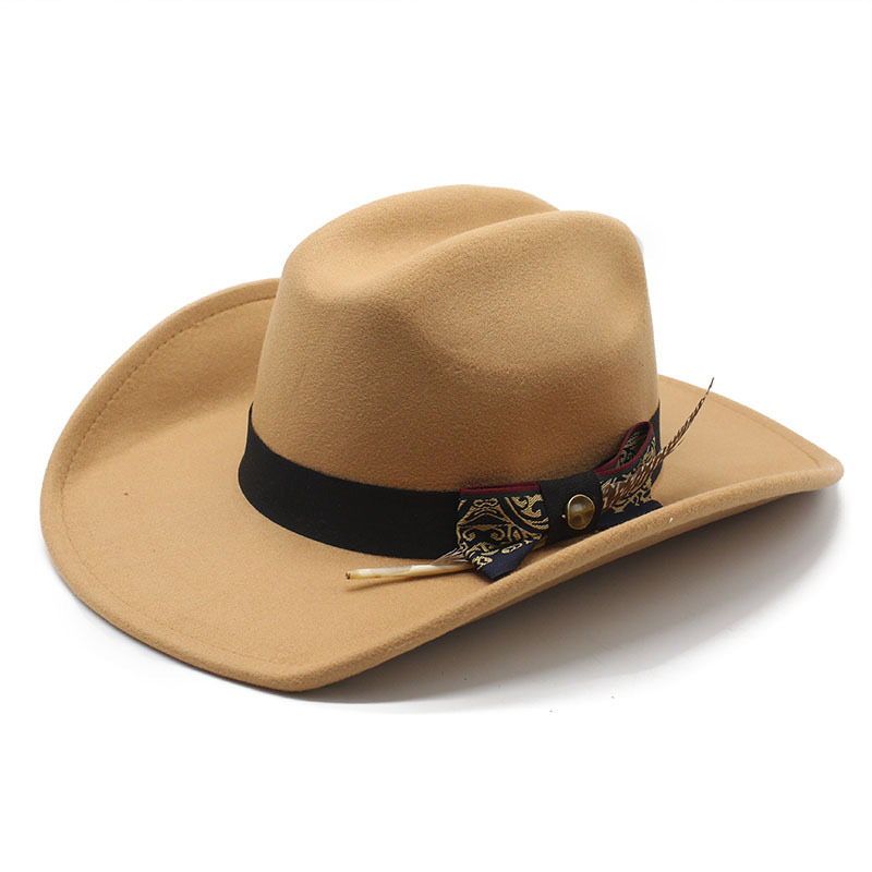Camel Felt Hat with Vintage Tooled Leather and Feathers Wildflower Burned Hat & Custom Lace, Leather, Feather, Dried  main image 4