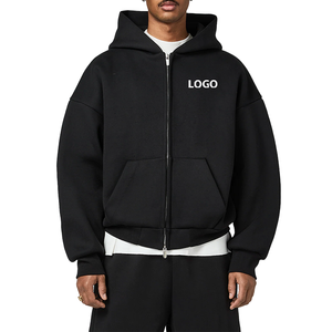 Felpa di Alta Qualità da <span class=keywords><strong>Uomo</strong></span> con Cappuccio e Zip in Pile Spesso Vestibilità Corta e Squadrata Logo Personalizzato Stile Streetwear Invernale con Design a Cerniera - Product Image 1