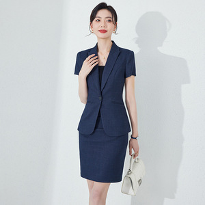 Women's Short Sleeve Suit Set Slim Fit Formal Uniform For Office <b>Work</b> Summer Wear Notched Collar Anti-Wrinkle Wool Blend - Product Image 2