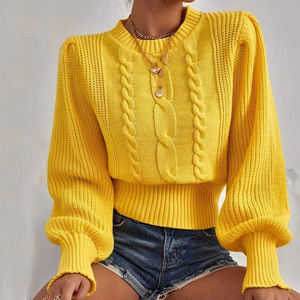 เสื้อถักไหมพรมทรงหลวม คอกลม แขนทรงกระบอกสำหรับผู้หญิง - Product Image 5