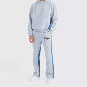 กางเกงวอร์มผ้าคอตตอนมีฮู้ดสำหรับผู้ชายกางเกงวิ่งทรงหลวมโอเวอร์ไซส์ผ้าคอตตอนลายทางทรงบานออกแบบได้ตามต้องการ - Product Image 1