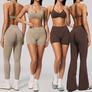 Ensemble de vêtements de yoga pour femmes, 5 pièces, sans couture, en Spandex/Nylon respirant, avec soutien-gorge de sport et short à col en V, idéal pour l'extérieur – Meilleures ventes - Product Image 1