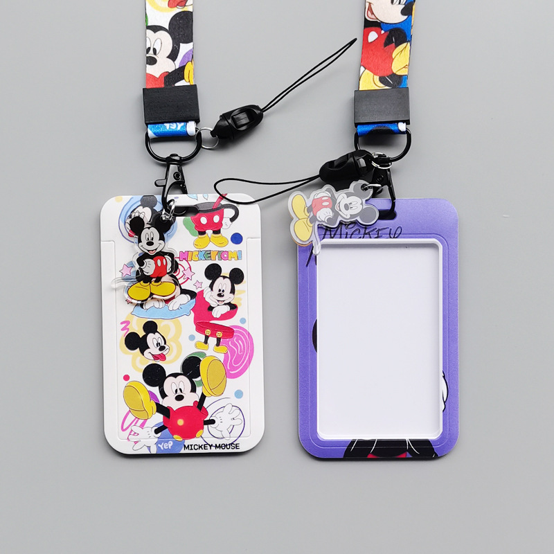 Lovely Cartoon Mickey Card Case Cover Campus Polyester UV Printed Anti-Lost Phone Neck Lanyards Promotional Satin Card Holder Image 2