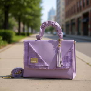 Bolso Tote Casual para Mujer Fana Mirta, Color Lila, Correa de Cadena, Decoración de Borlas, Cierre de Solapa, Uso Diario - Product Image 2