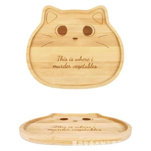 Plateau en bambou en forme de chat de dessin animé pour la maison, rangement d'aliments pour bébé, assiette à pain en forme de chat (bambou et bois) - Product Image 3