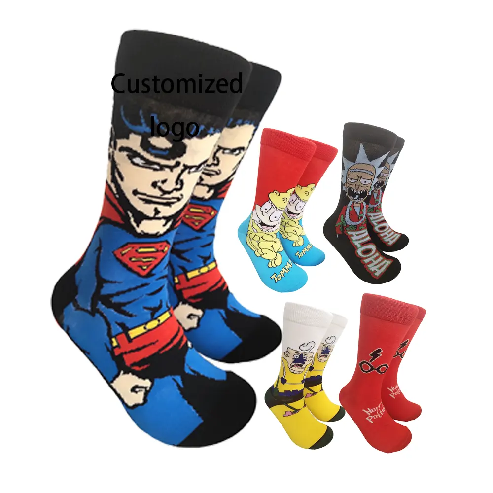 2023 Design custom funny patterned art fashion colorful cotton crew unisex happy socks men