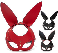 Casques de lapin rouge et noir en cuir très vendus, jouets sexuels alternatifs pour femmes avec des masques de lapin à longues oreilles pour adultes