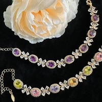 Bracelet pour femme ultra-brillant en zircon coloré, motif ovale-fleur, plaqué or, style luxe léger, haut de gamme, incontournable pour l'été