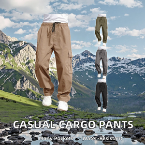 Pantalon cargo pour homme de haute qualité, style vintage d'automne, 100% polyester, imperméable, respirant, taille mi-haute, fermeture éclair, devant plat, multi - Product Image 3