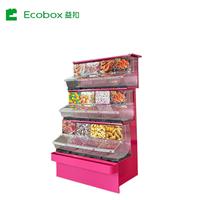 Étagère de présentation en fer de style îlot avec bacs à aliments pour l'affichage et le stockage en vrac de bonbons et de noix