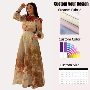 Abito classico personalizzato da donna in due pezzi camicetta ricamata floreale e modello oro abito da festa gonna elegante da festa - Product Image 2