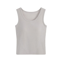 Débardeur de sport sans dos et sans bretelles avec soutien-gorge rembourré intégré, en tissu Dobby de coton côtelé, polyvalent, col rond, qui flattere la silhouette