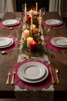 Sets de table brodés en lin pur 100% de différentes couleurs, ronds et festonnés, pour une mise en place de table chic