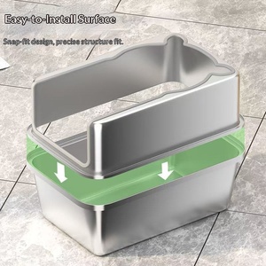 Bac <span class=keywords><strong>à</strong></span> litière pour <span class=keywords><strong>chat</strong></span> rectangulaire extra large en acier inoxydable argenté moderne, anti-éclaboussures, anti-rouille, lisse - Product Image 2