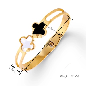 SZ074 Galvanizzazione oro nero quadrifoglio bracciale da donna di alta qualità Non sbiadita gioielli in acciaio inossidabile - Product Image 3