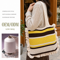 Sac fourre-tout en tricot crocheté à rayures en polyester, léger, sac à bandoulière, grande capacité, pour l'école, les courses, logo personnalisé, couleur, vente en gros