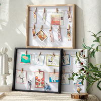Bricolage 16x20 "Tenture murale Affichage de photos Cadre en bois Cheville de mariage et chaîne Livre d'or avec épingle en tissu Décoration de fête